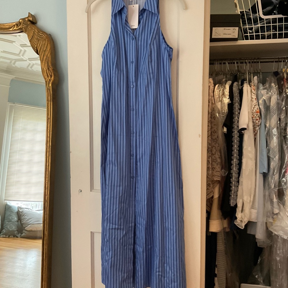 Mango Blue Striped Sleeveless Maxi Dress